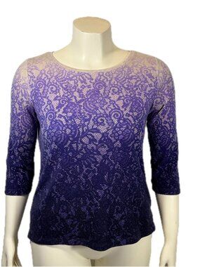 Chico's Purple Gray Beige Women's Purple Ombre Lace Brocade Top 3/4 Sleeve M